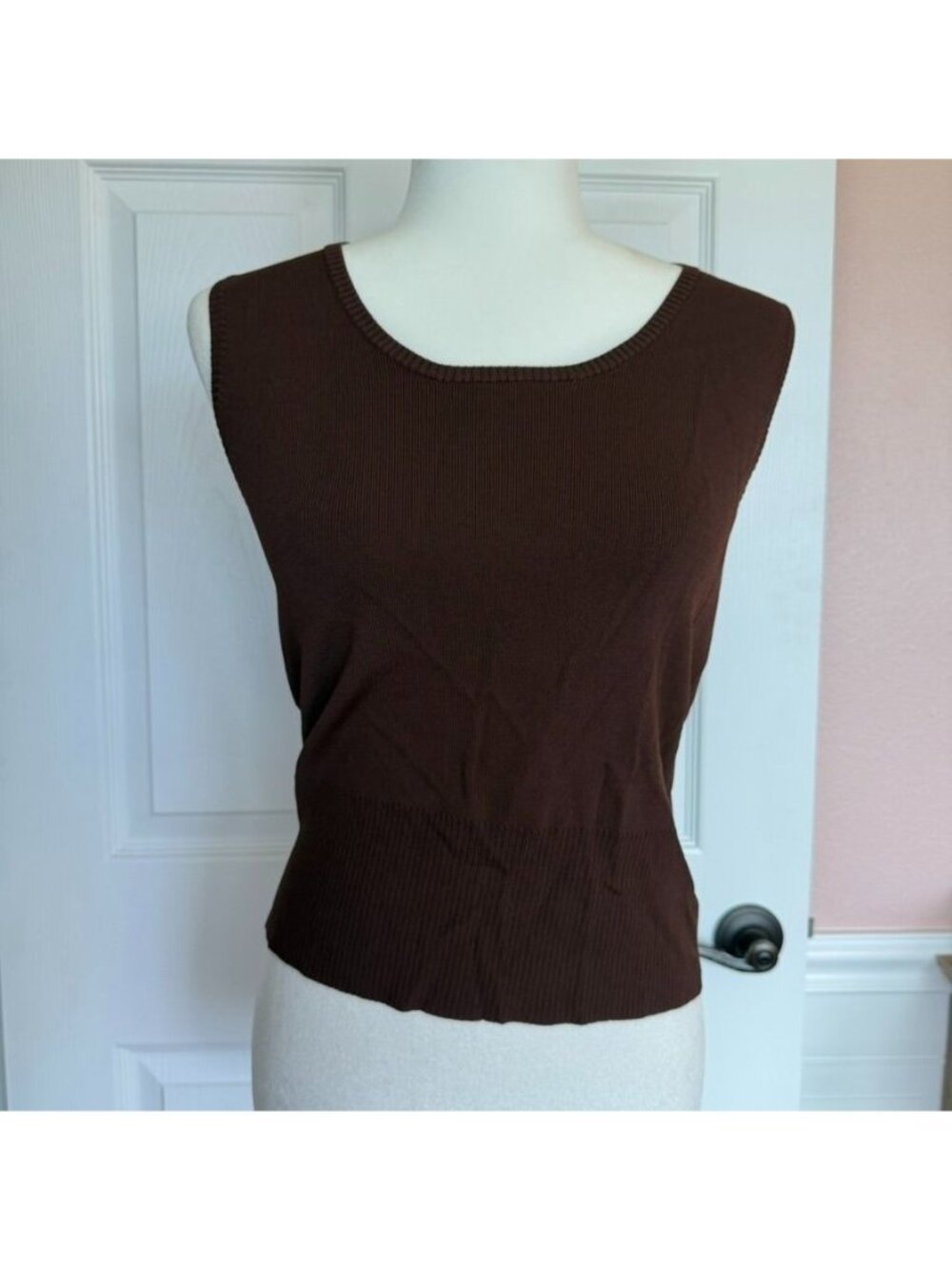 Vintage Chocolate Brown Soft Ribbed Knit Sleeveless Tank Size Medium